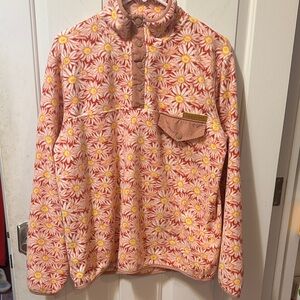 Simply Southern daisy Floral Fleece Pullover with Button Collar Large